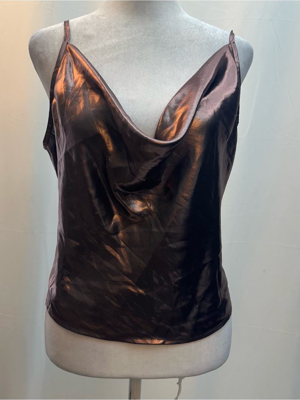 Free People Bronze Metallic Cowl Neck Cami L NWTS